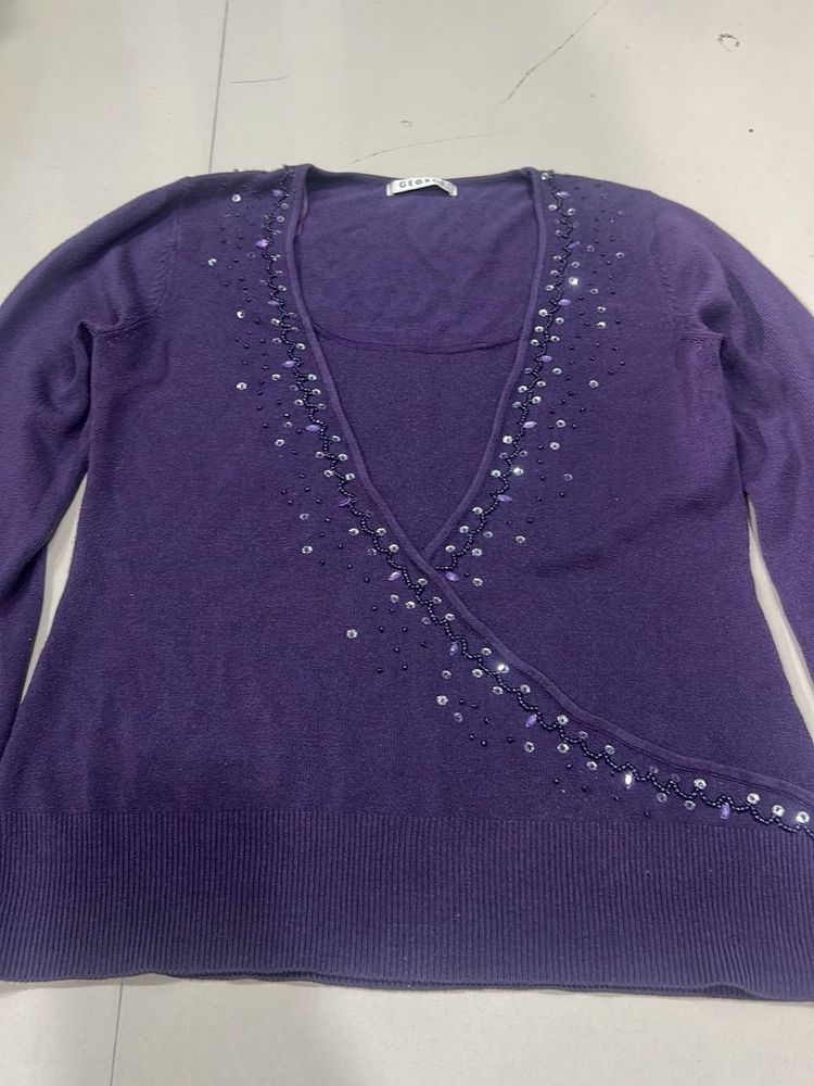 Purple Embellished Wrap Sweater (abroad pur