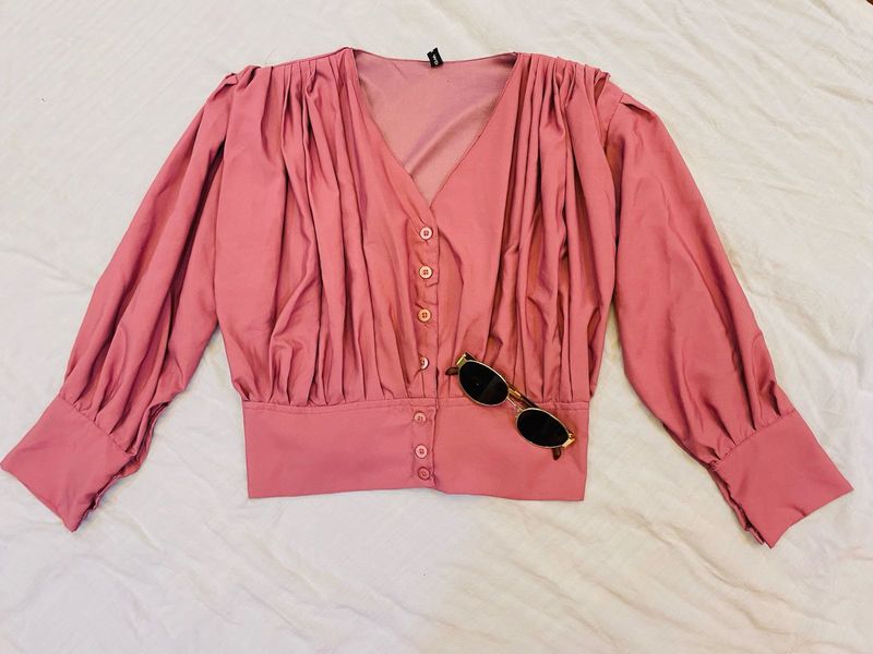 Chic Pink Ruched Long Sleeve Top