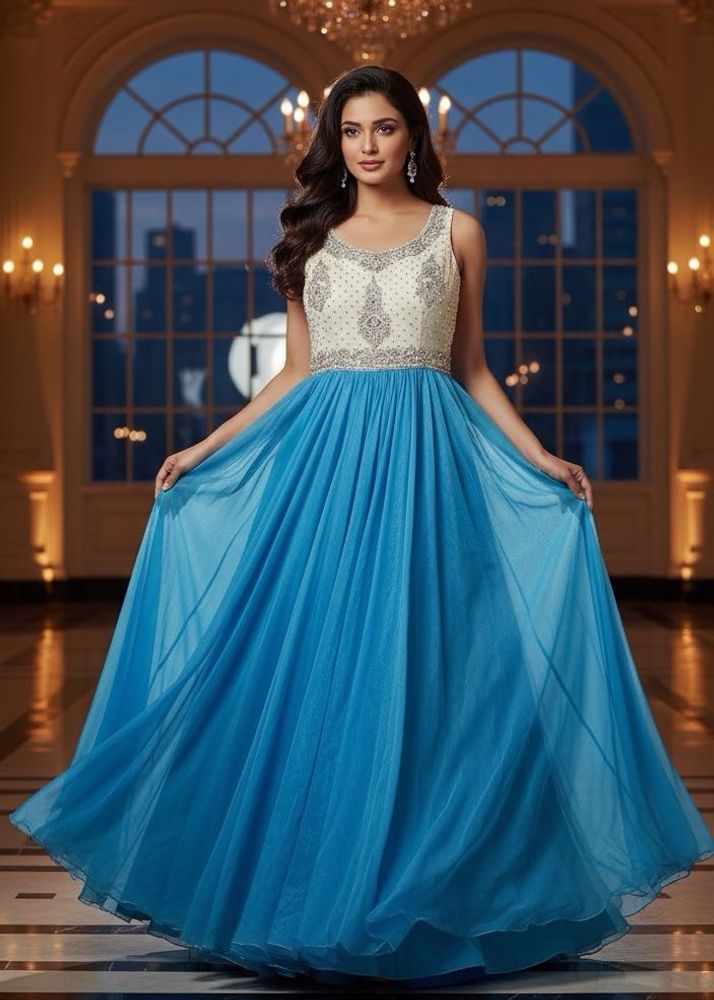 Blue Embellished Party Dress