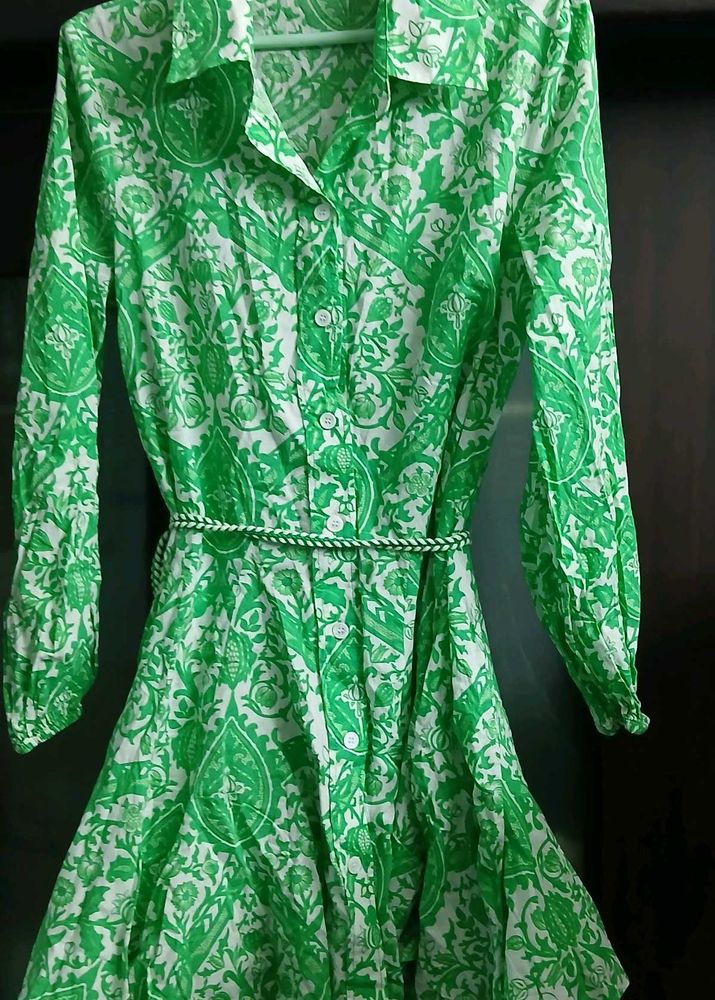 Zara Green Floral Print Shirt Dress - M/L Size