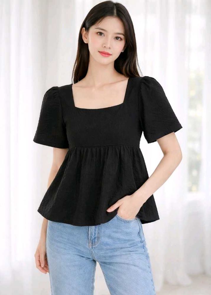 Chic Black Square Neck Peplum Top