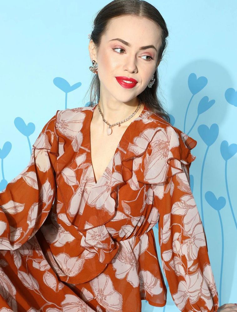 Chic Floral Print peplum ruffles top