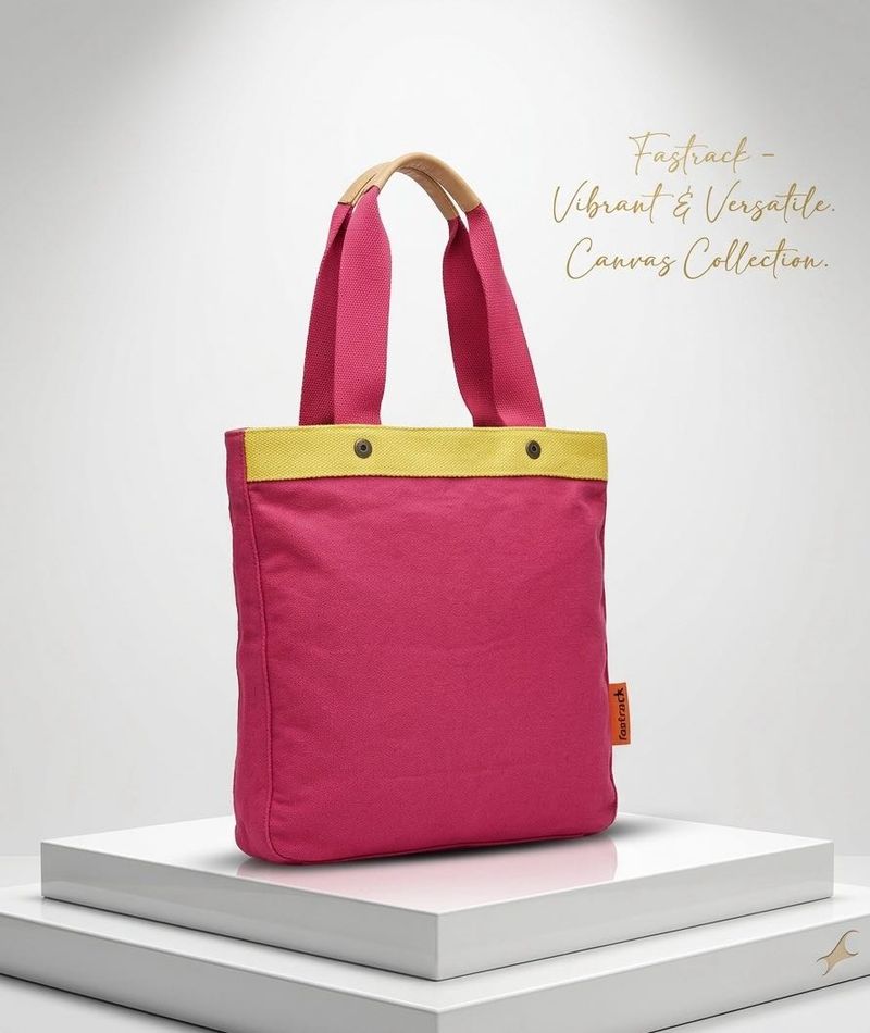 Fastrack Pink &amp; Yellow Canvas Tote Bag