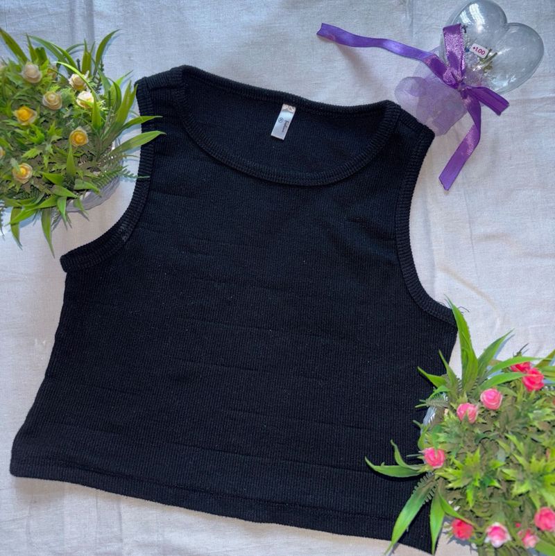 Sleek Black Ribbed Sleeveless Top