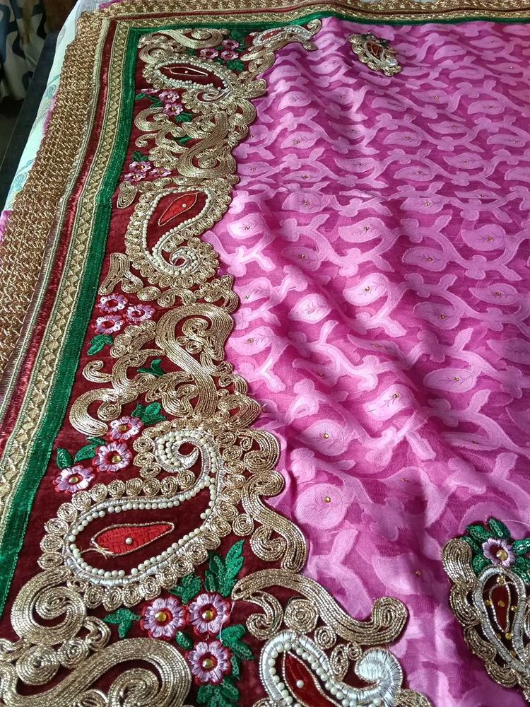 Embroidered Pink Saree