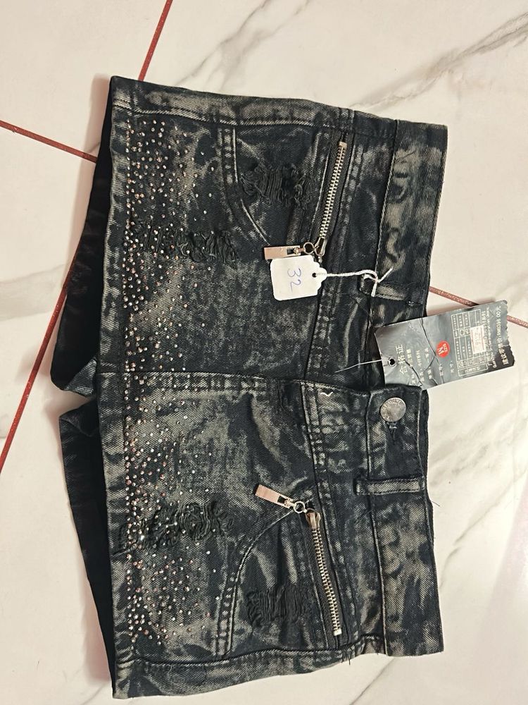 Stylish Embellished Denim Shorts