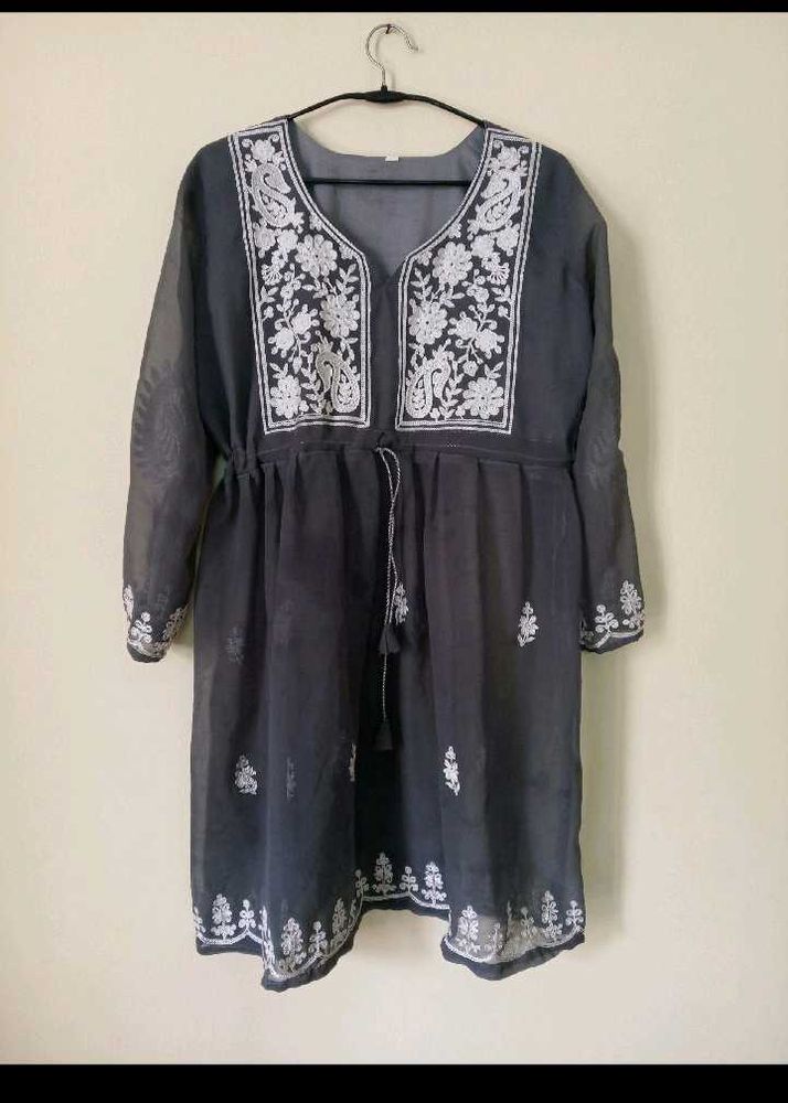 Embroidered Grey Dress