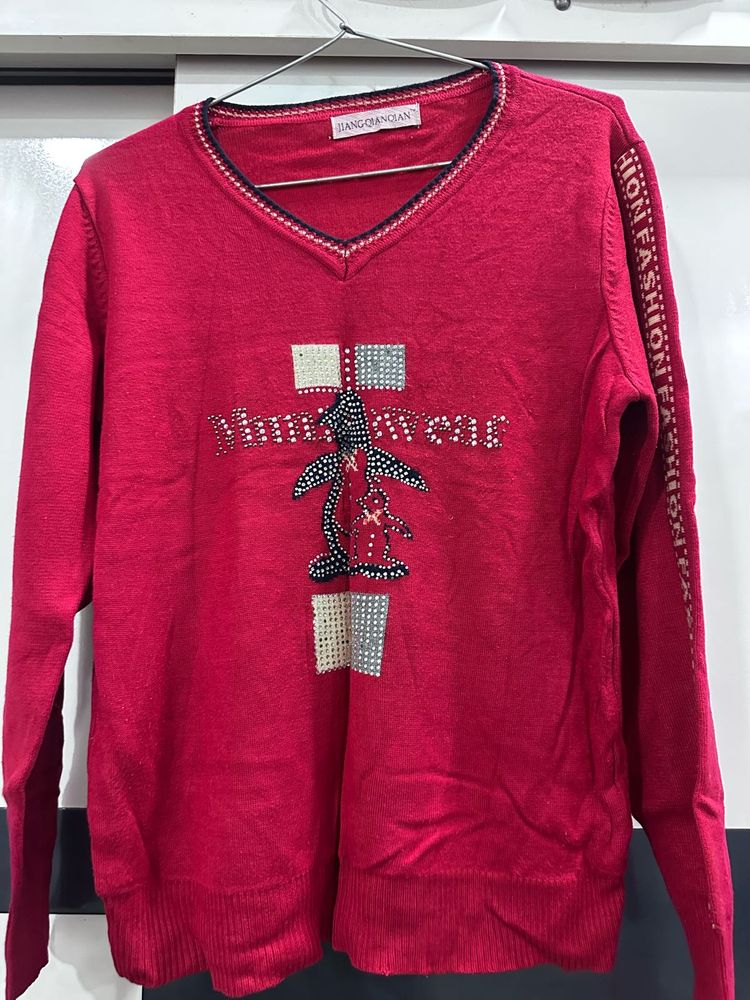 V-Neck Penguin Knit Sweater