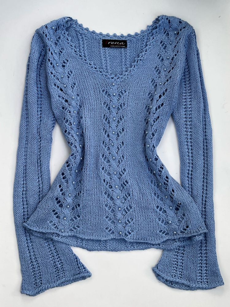Y2K Beaded Cable-Knit V-Neck