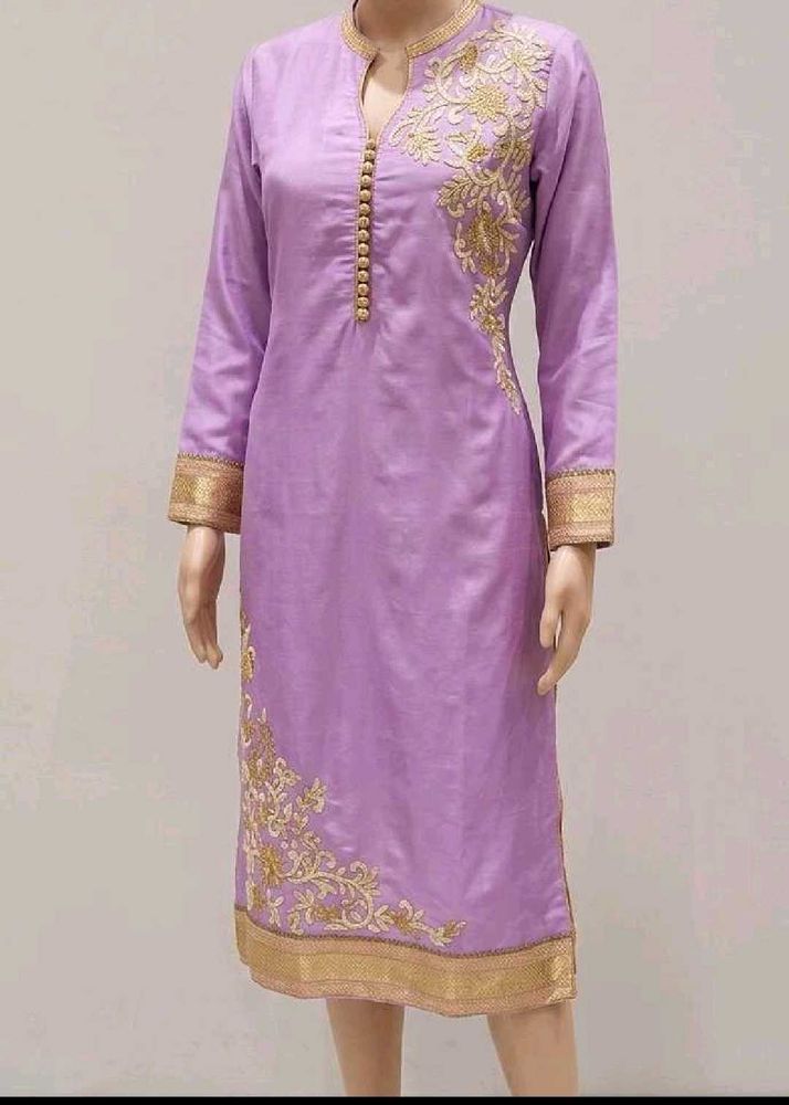 Elegant Purple Kurta with Gold Embroidery
