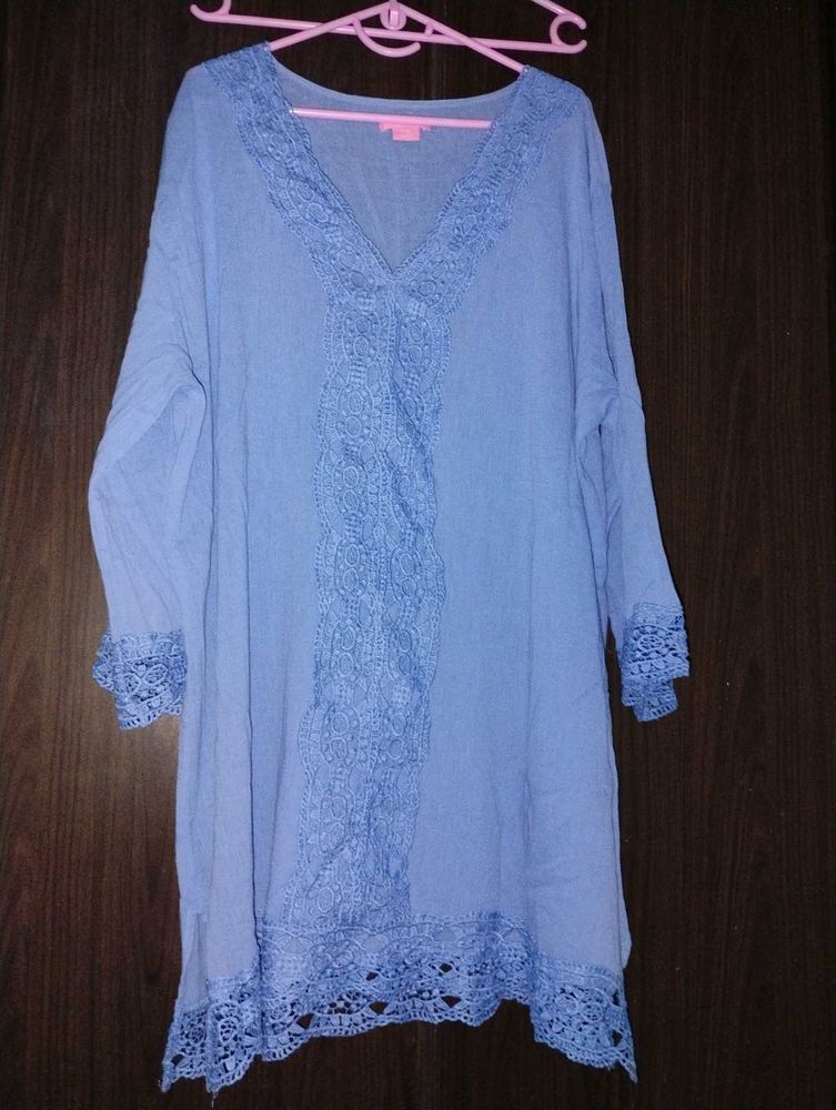 Powder blue Cotton Kurta with Lace