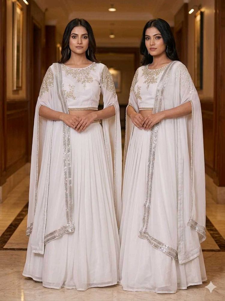 Grey Lengha with crop top(  3 piece set. )