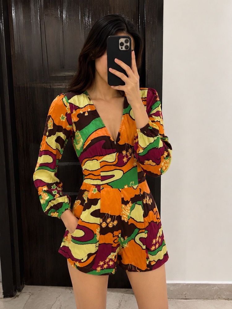 Urban Outfitter Boho Print V-Neck Romper