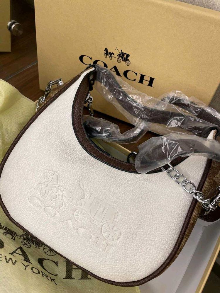 Coach White &amp; Brown Crescent Bag