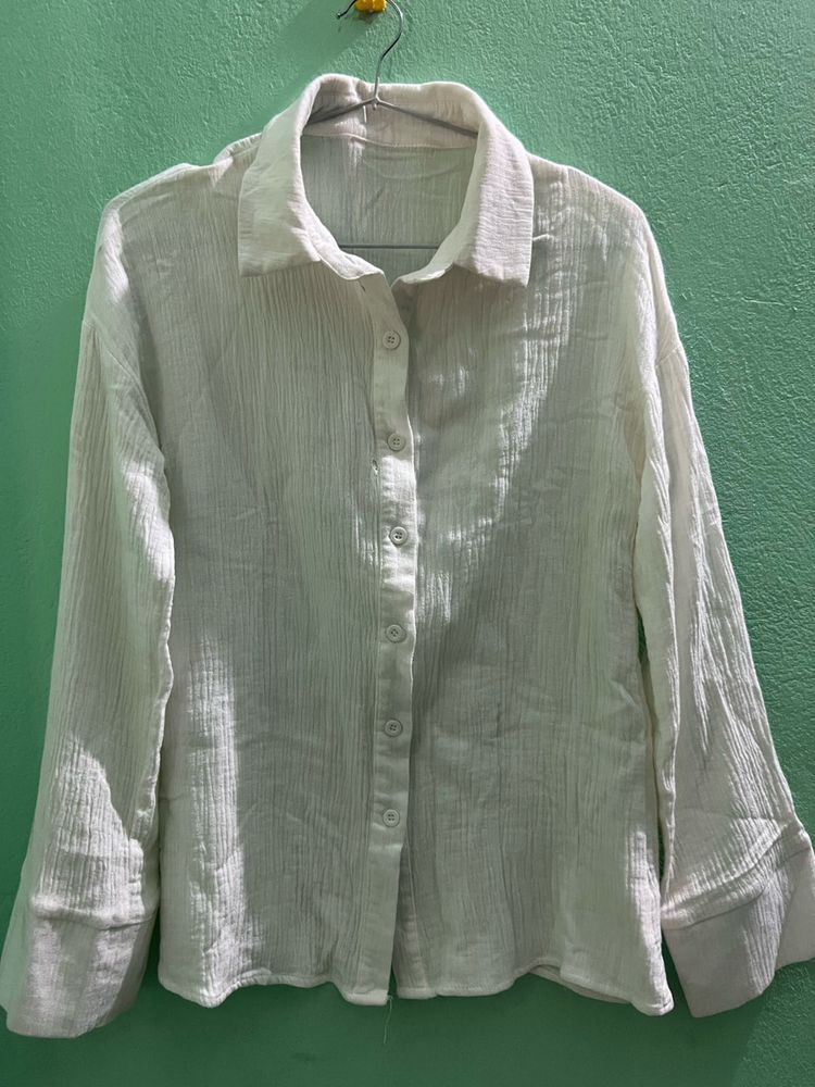 White Textured Button-Up Shirt
