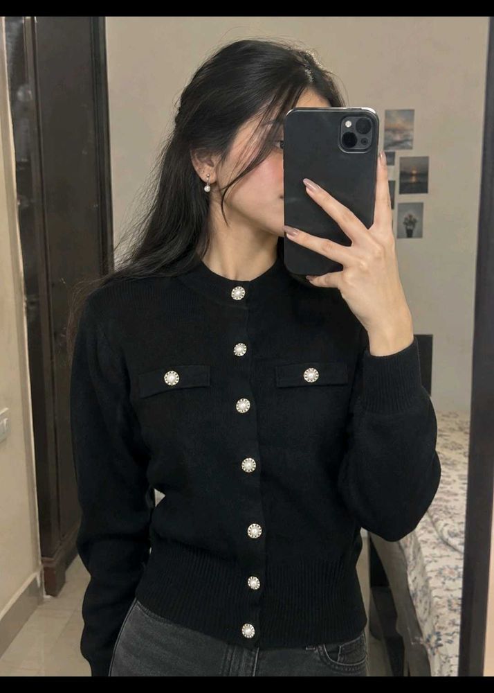 Chic Black Button-Up Cardigan