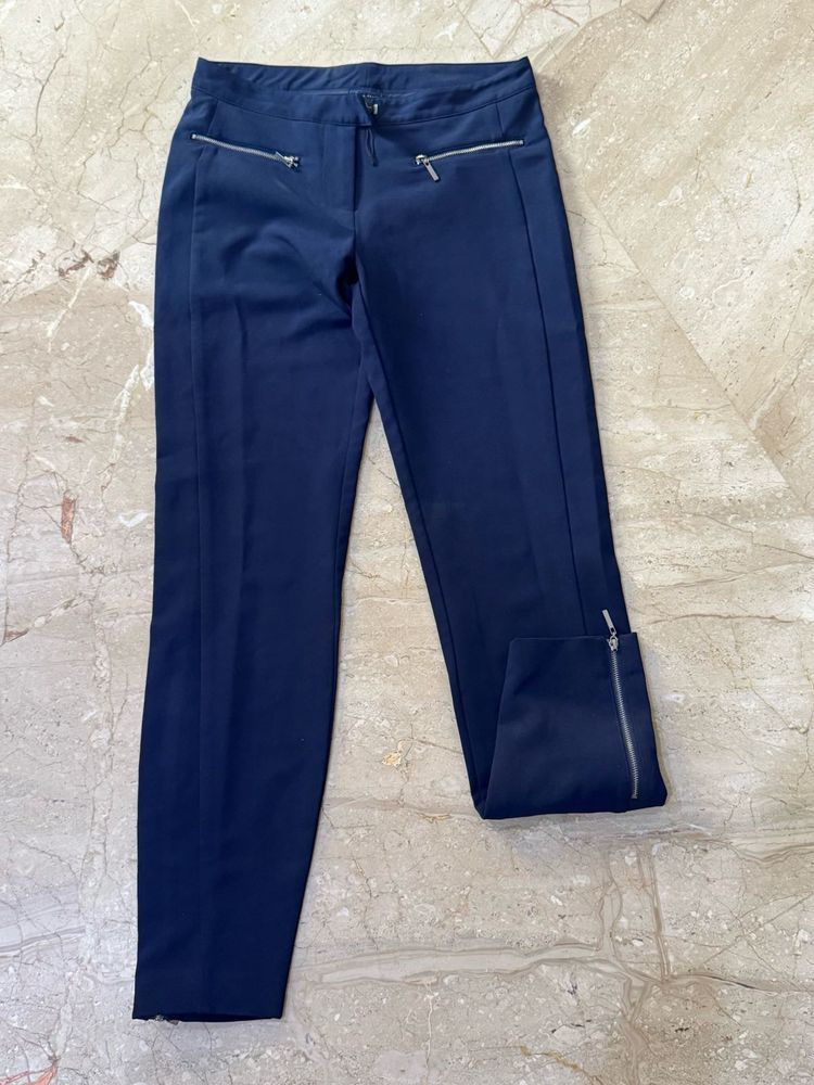 Chic Navy Blue Zipper Accent slim Pants