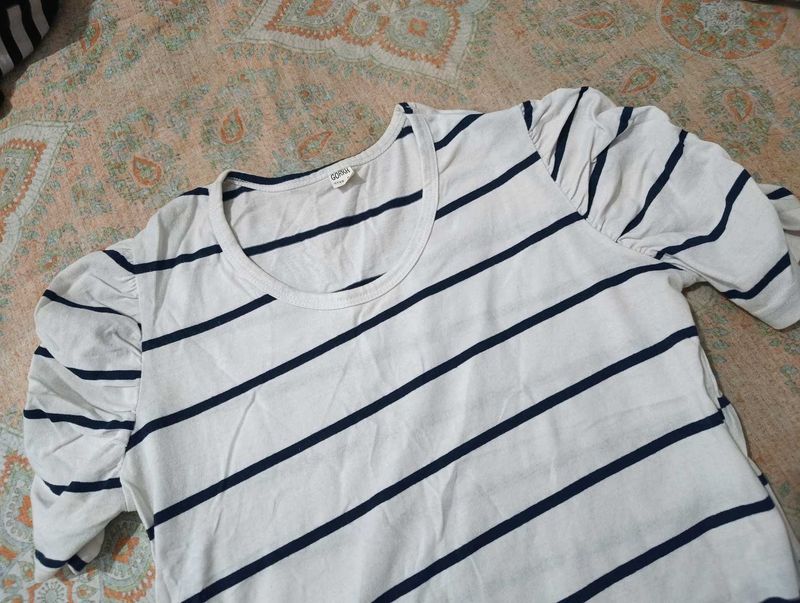 Striped Puff Sleeve Top