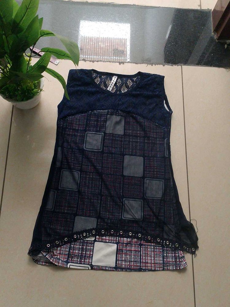 Stylish Blue Checkered Tunic Top