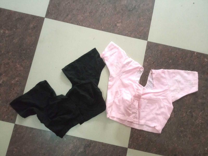Two Blouses: Pink Embroidered &amp; Black