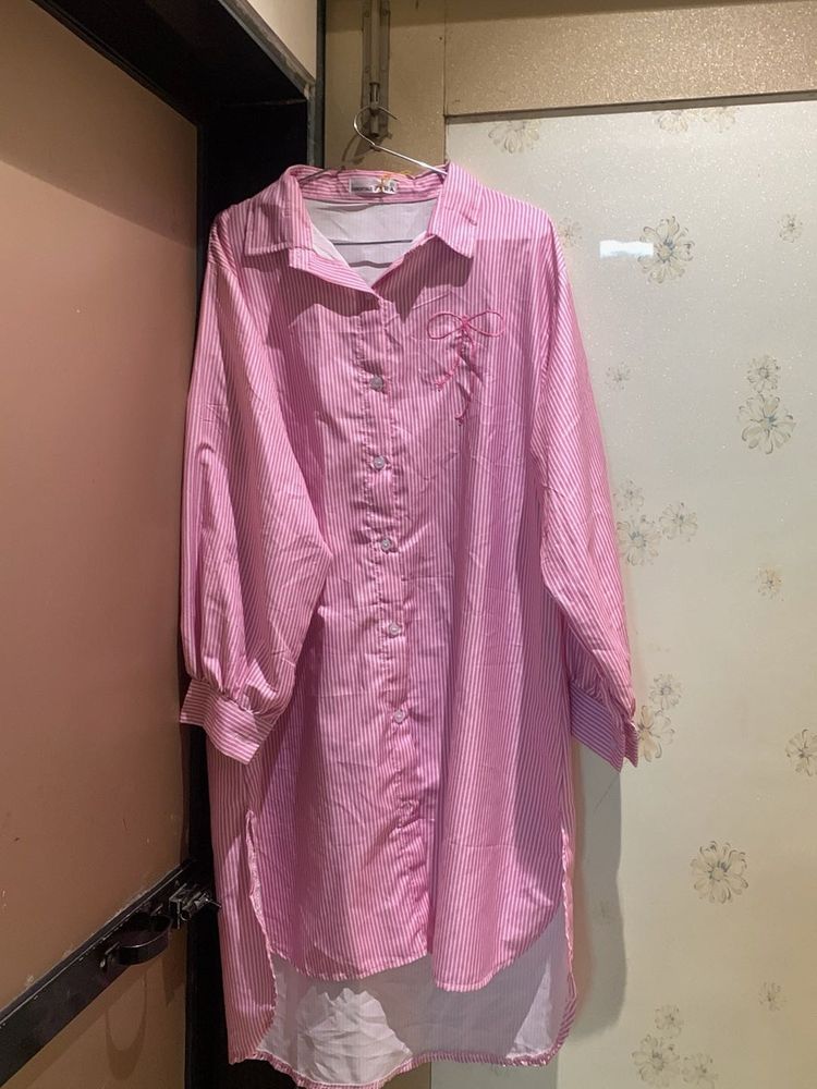 Chic Pink Striped Button-Up Tunic Top