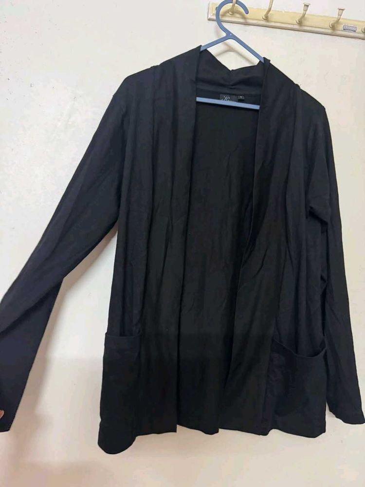 Black Open Front Cardigan with Pockets