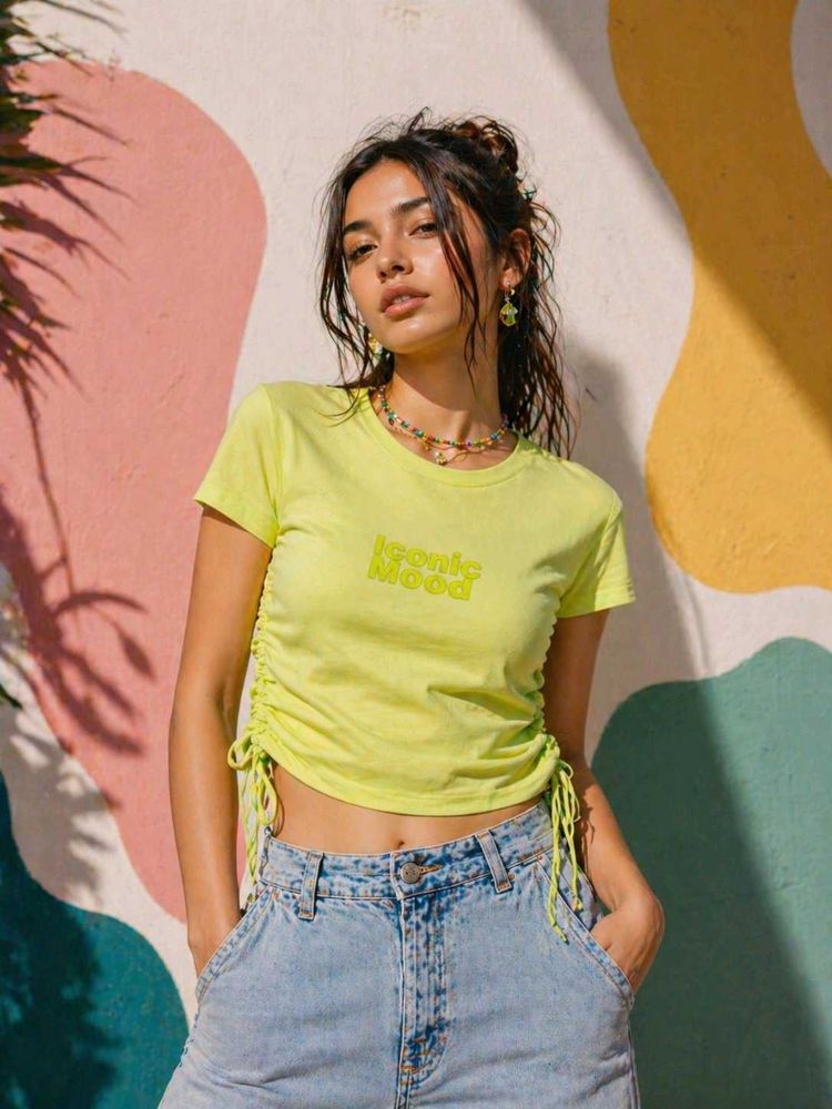 Neon Ruched Drawstring T-Shirt