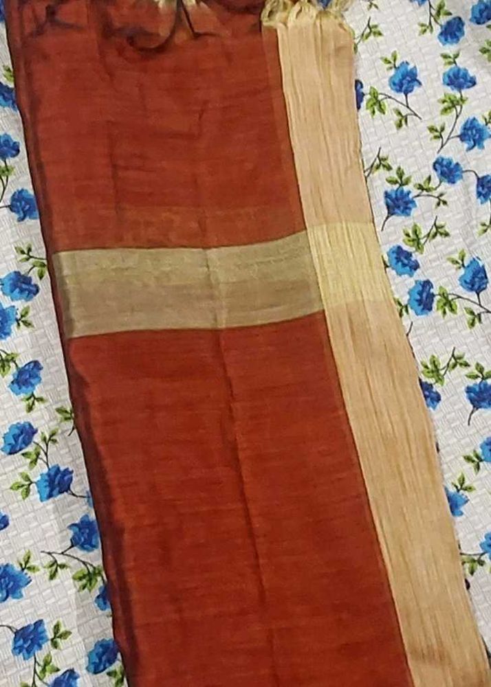Elegant Rust Dupatta with Gold Border