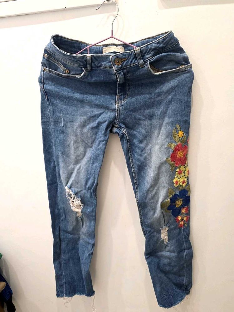 Floral Embroidered Jeans