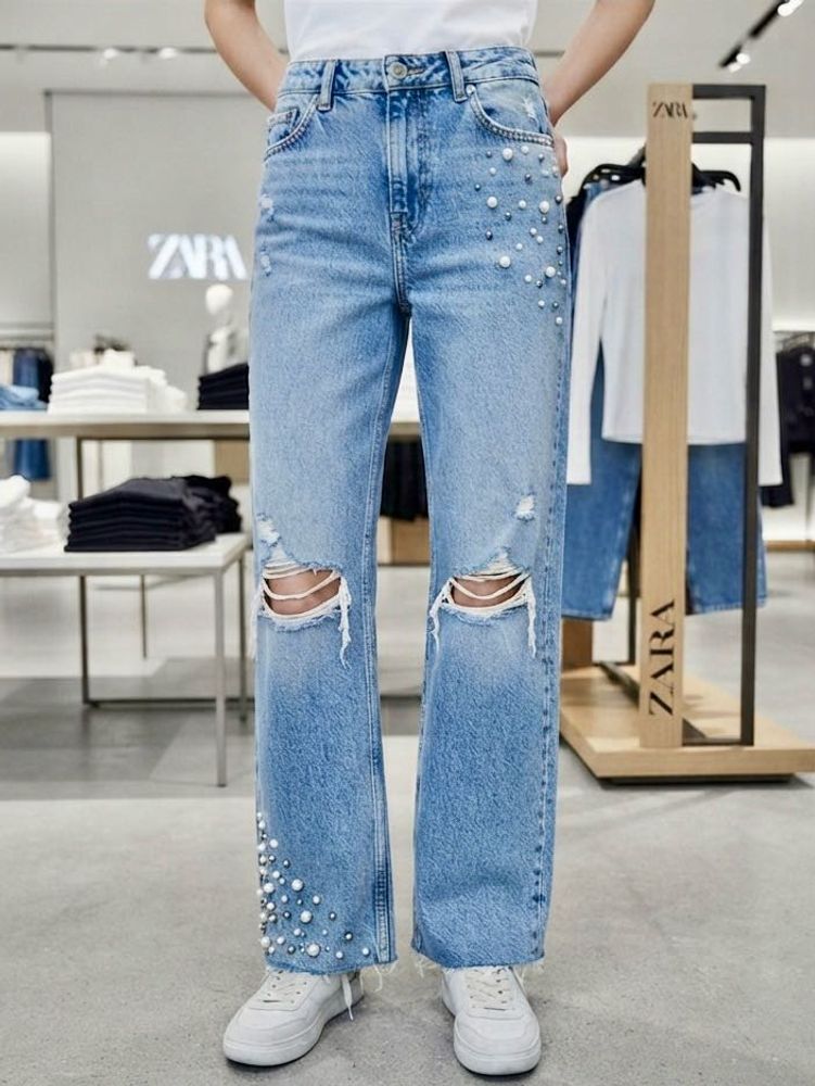Zara Pearl &amp; Ripped Jeans