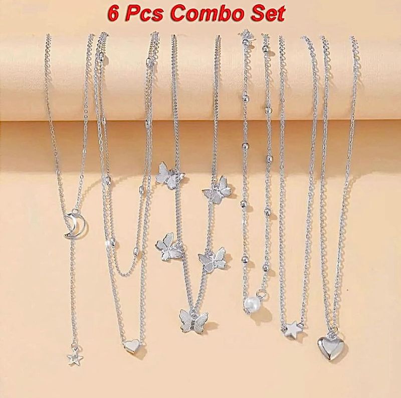 Silver Necklace Combo Set - 6 Pcs