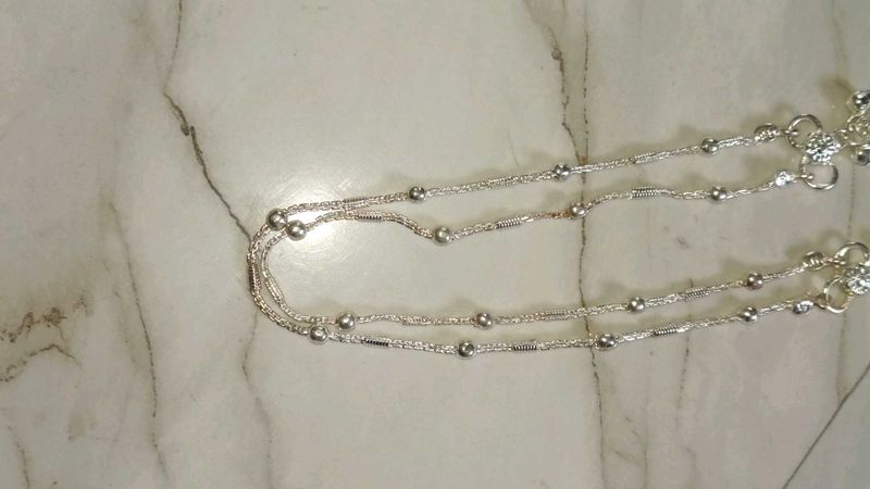 Elegant Silver Anklets with Crystal Charms