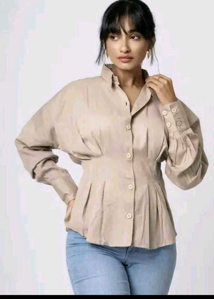 combo Beige Button-Up Top and bag