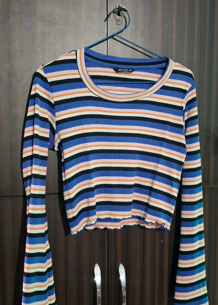 Striped Cropped Bell Sleeve Top