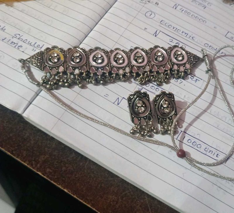 Elegant Oxidized Silver Necklace &amp; Earring Set