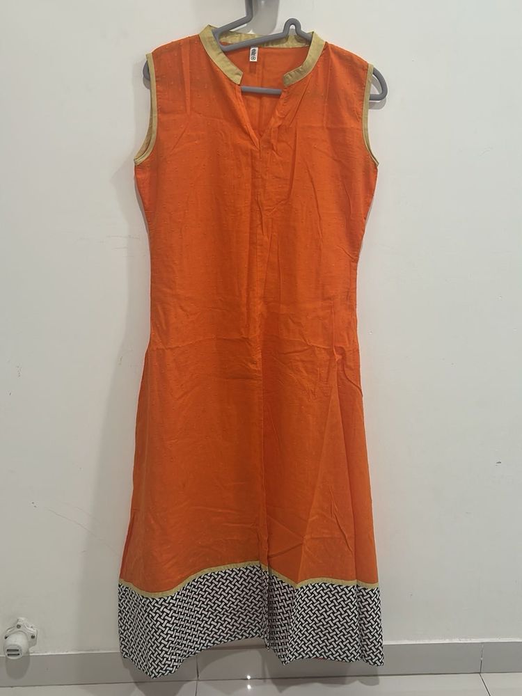 Vibrant Orange Sleeveless Slit Kurta