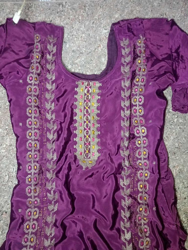Purple silk  touser kurti set