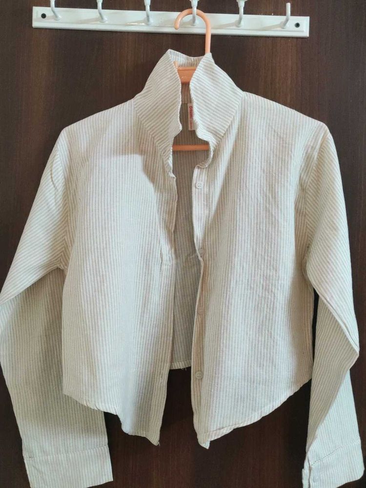 Striped Cropped Button-Up Shirt
