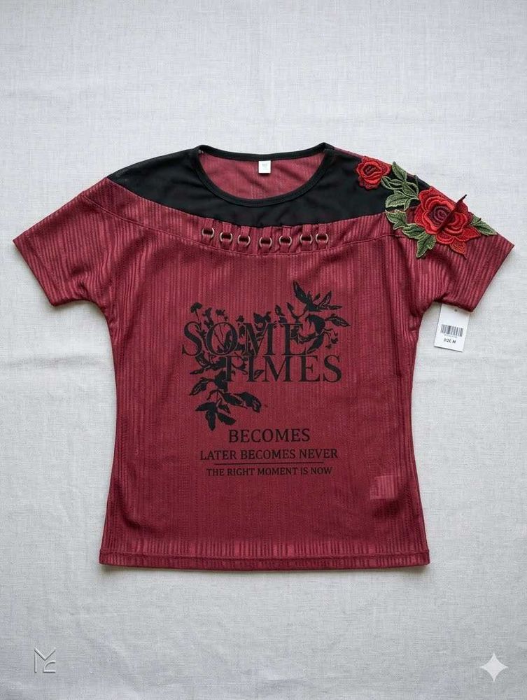 Stylish Rose Applique T-Shirt