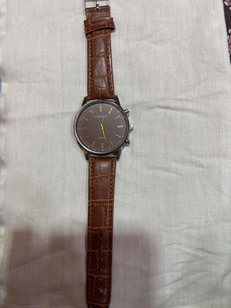 Men's Geneva Watch with Brown Leather Strap