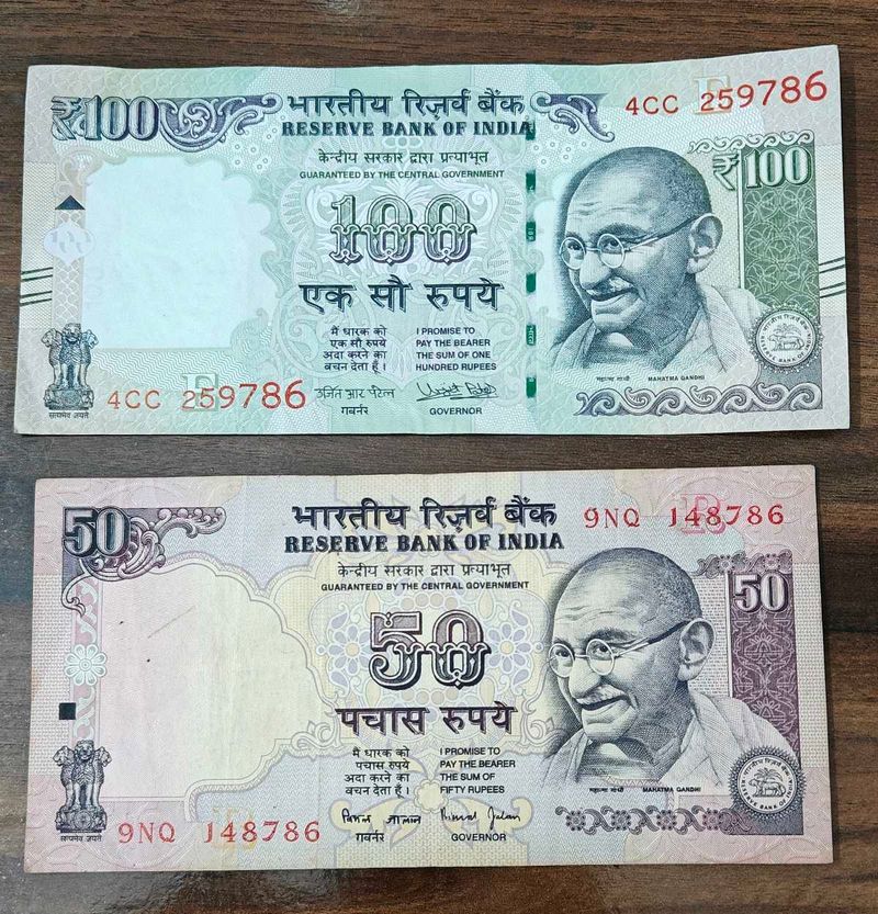 786 Series Indian Rupees 100 &amp; 50 Notes