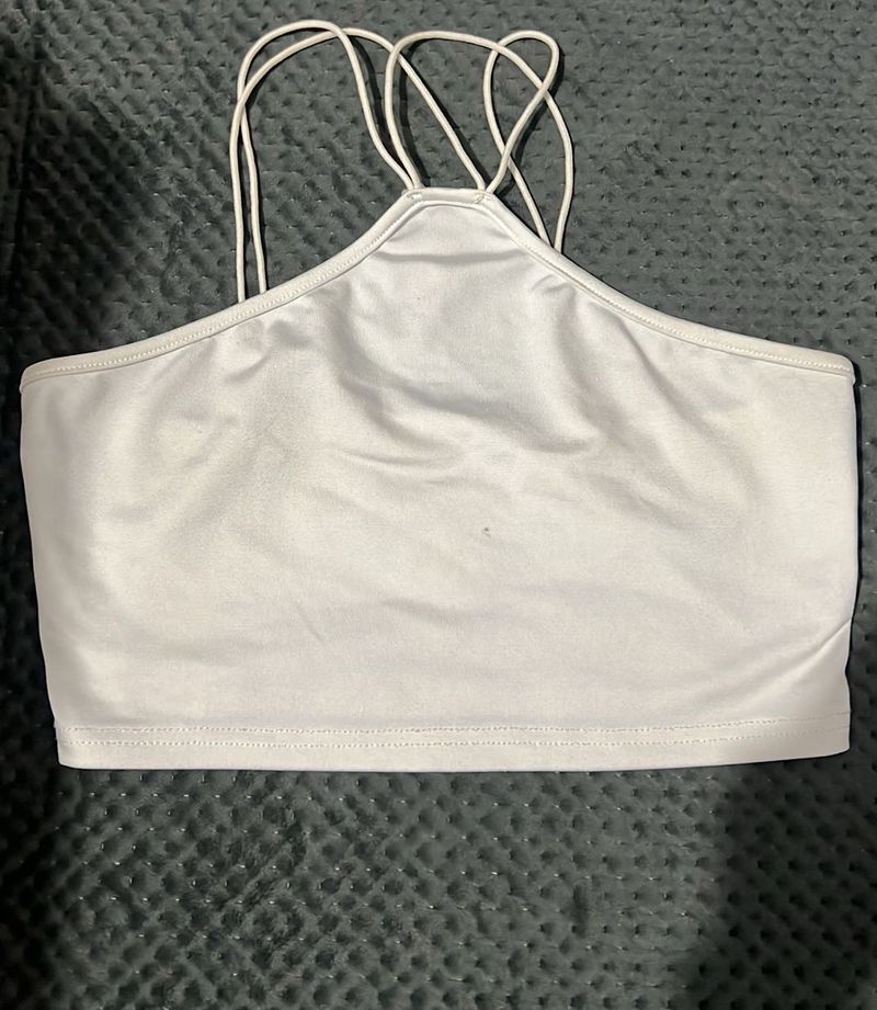 White Halter Neck Crop Top