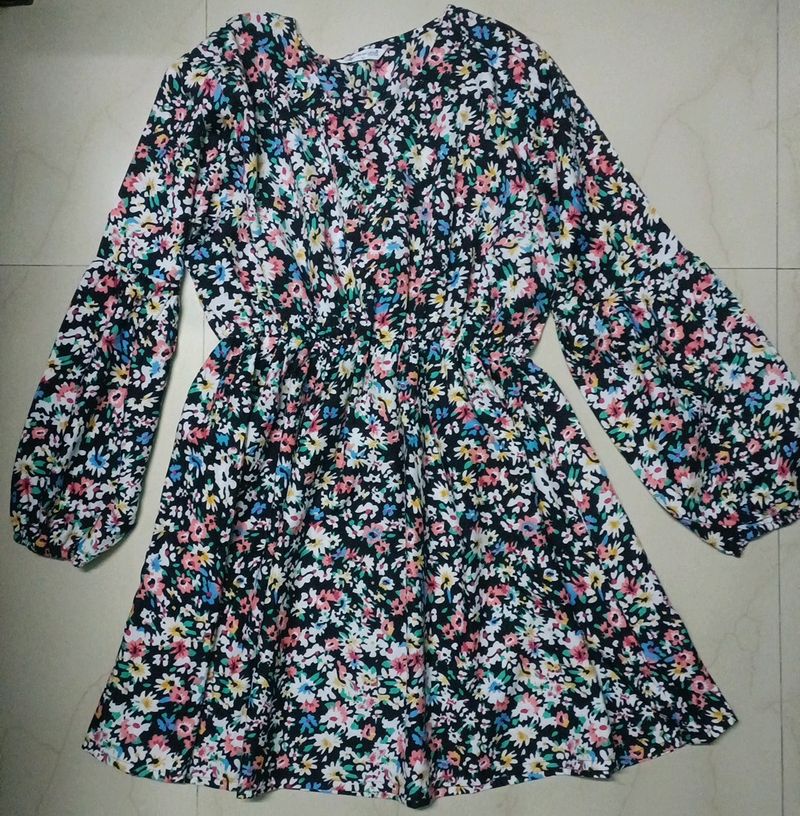 Black Floral Fit And Flare Dress