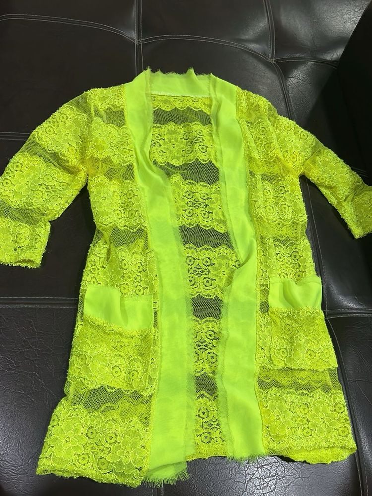 Neon Lace Kimono Cardigan