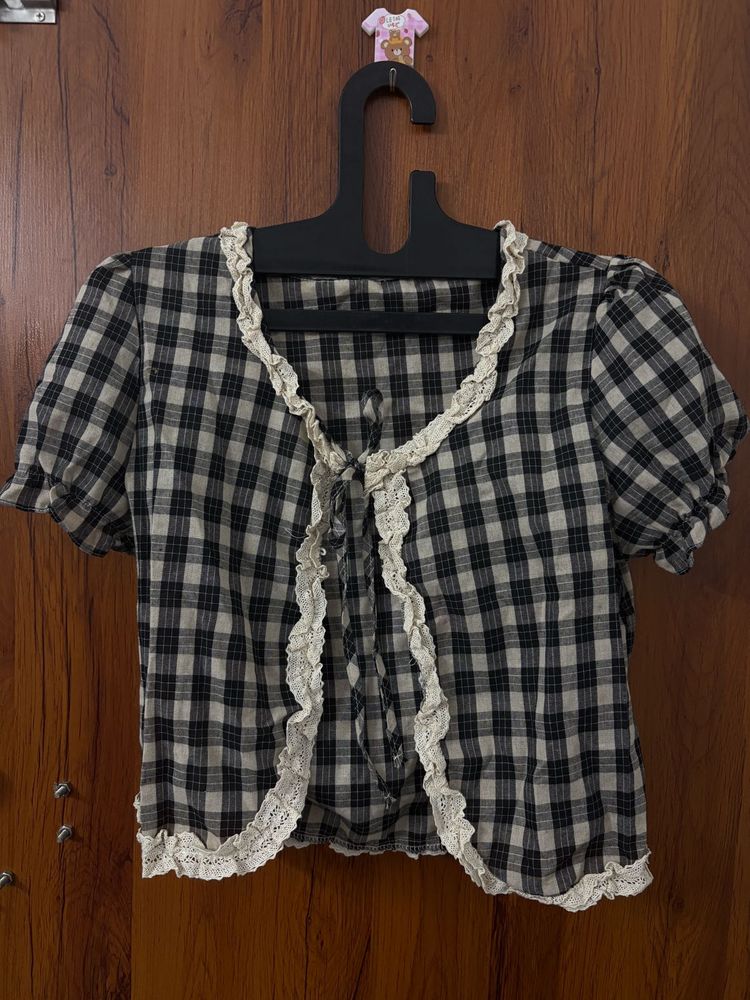 Gingham Lace Trim Top