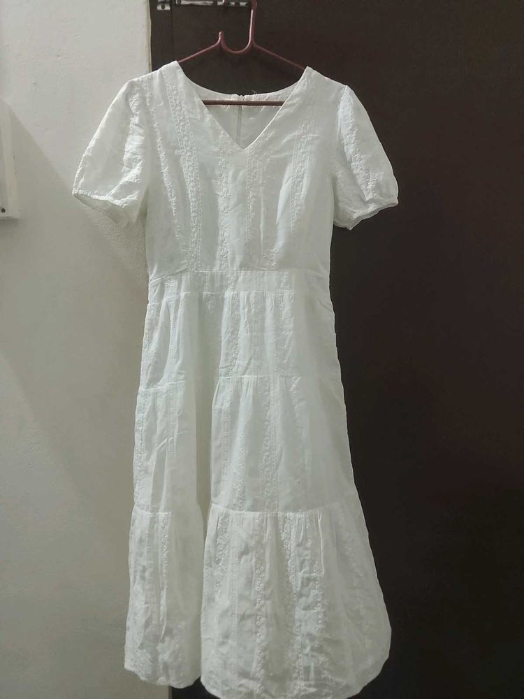White Tiered Midi Dress