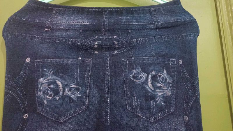 Blue Denim skirt with Rose Pockets