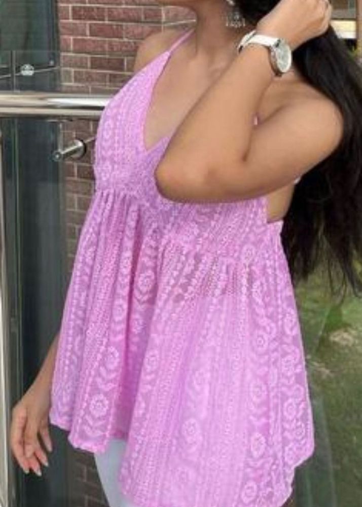 pink sequinned short kurti