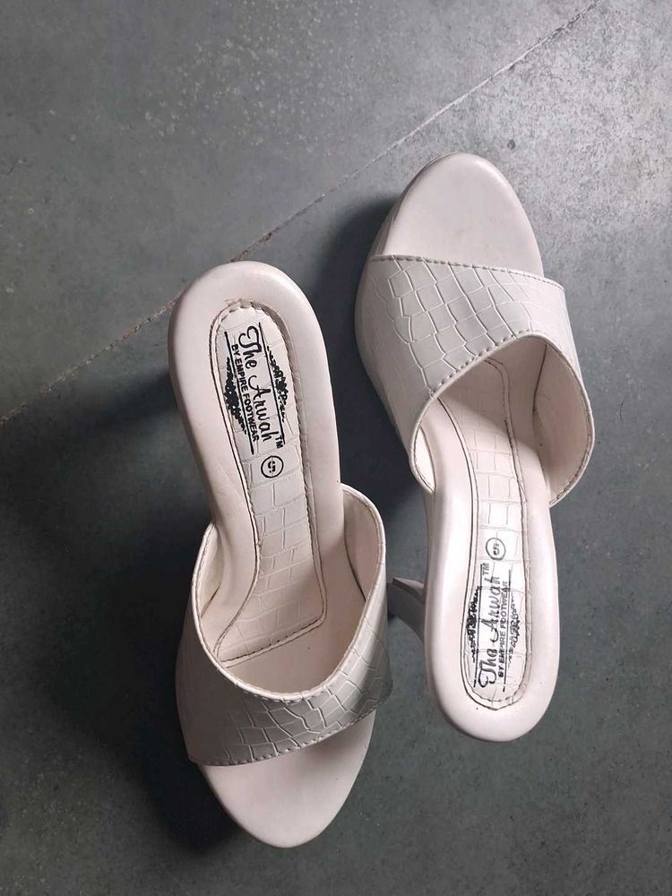 White Croc Print Heeled Mules