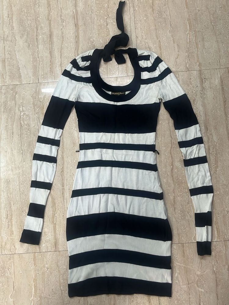 Striped Knit Dress with Halter Neck